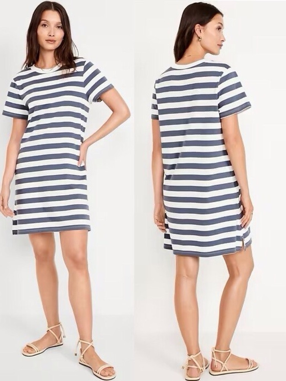 Old Navy Vintage Crew-Neck Mini T-Shirt Dress Size XL Charcoal Gray Stripe NWT.